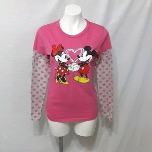 Disney Mickey Minnie Scrub Top Long Sleeve Cartoon Medical Uniform L Best Fits S